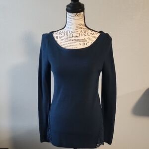 White House Black Market Dark Blue Lace Top